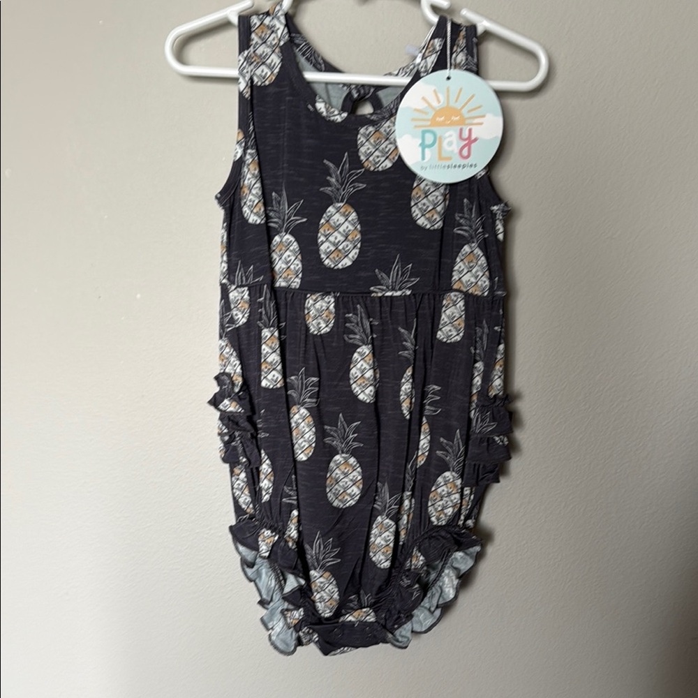 Little Sleepies Play Bubble Romper 3T Pinapples Grey Ruffles Viscose Bamboo NWT